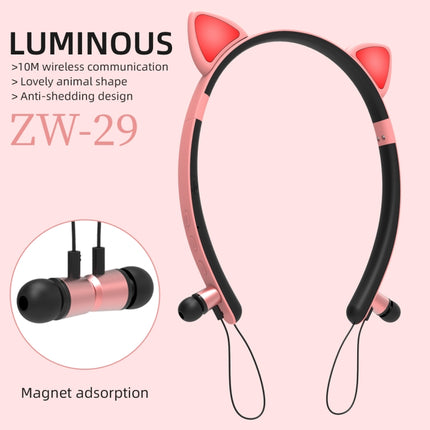 ZW29 Cat Ear Stereo Sound HIFI Fashion Outdoor Portable Sports Wireless Bluetooth Headset with Mic & LED Light Glowing(Purple)-garmade.com