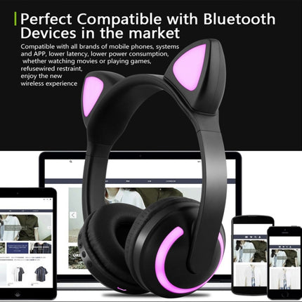 ZW19 LED 7 Colors light Bluetooth Stereo Wireless Headphones Cat Ear Flashing Glowing Gaming Headset Earphone(Cat Ear)-garmade.com