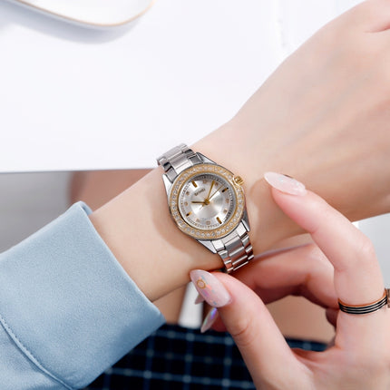 SKMEI 1534 elegant waterproof quartz steel band watch with diamond inlay(Silver Rose Gold)-garmade.com
