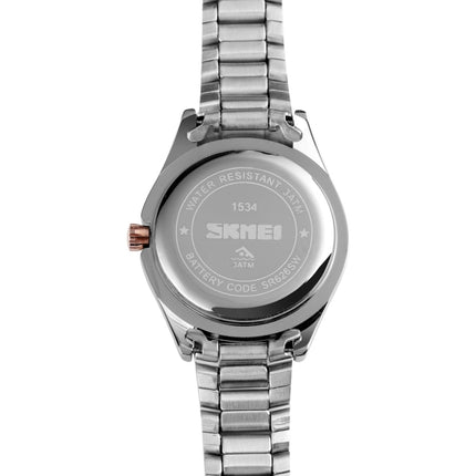 SKMEI 1534 elegant waterproof quartz steel band watch with diamond inlay(Silver Rose Gold)-garmade.com