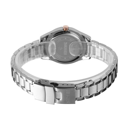 SKMEI 1534 elegant waterproof quartz steel band watch with diamond inlay(Silver Rose Gold)-garmade.com