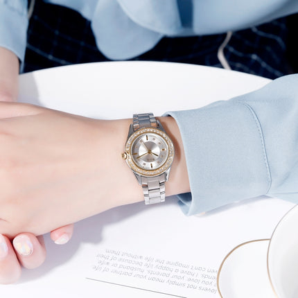SKMEI 1534 elegant waterproof quartz steel band watch with diamond inlay(Silver Gold)-garmade.com