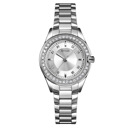 SKMEI 1534 elegant waterproof quartz steel band watch with diamond inlay(Silver)-garmade.com