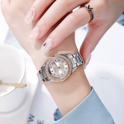 SKMEI 1534 elegant waterproof quartz steel band watch with diamond inlay(Silver)-garmade.com