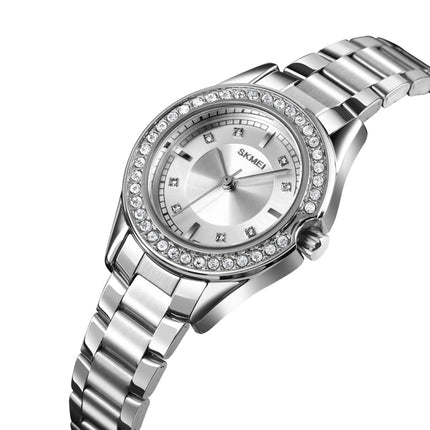 SKMEI 1534 elegant waterproof quartz steel band watch with diamond inlay(Silver)-garmade.com