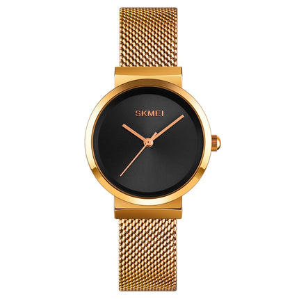 Skmei 1595 Fashion Elegant Scale Free Steel Mesh Belt Women's Watch Waterproof Business Student Quartz Watch Female(Gold)-garmade.com