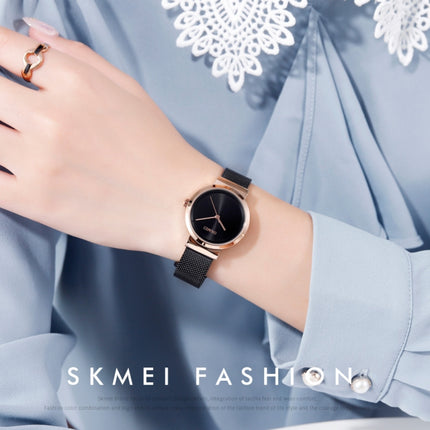 Skmei 1595 Fashion Elegant Scale Free Steel Mesh Belt Women's Watch Waterproof Business Student Quartz Watch Female(Gold)-garmade.com