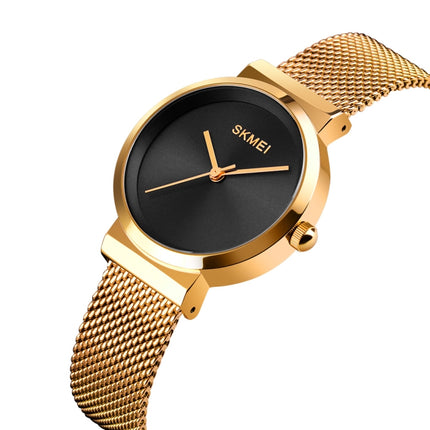 Skmei 1595 Fashion Elegant Scale Free Steel Mesh Belt Women's Watch Waterproof Business Student Quartz Watch Female(Gold)-garmade.com