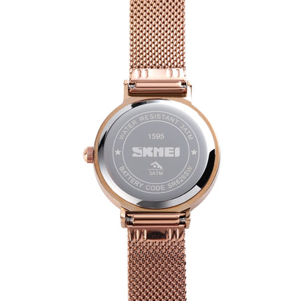 Skmei 1595 Fashion Elegant Scale Free Steel Mesh Belt Women's Watch Waterproof Business Student Quartz Watch Female(Gold)-garmade.com