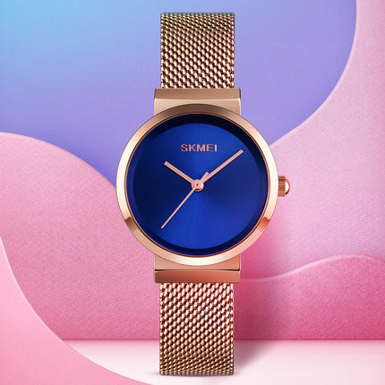 Skmei 1595 Fashion Elegant Scale Free Steel Mesh Belt Women's Watch Waterproof Business Student Quartz Watch Female(Gold)-garmade.com