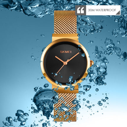 Skmei 1595 Fashion Elegant Scale Free Steel Mesh Belt Women's Watch Waterproof Business Student Quartz Watch Female(Gold)-garmade.com