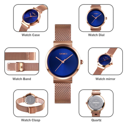 Skmei 1595 Fashion Elegant Scale Free Steel Mesh Belt Women's Watch Waterproof Business Student Quartz Watch Female(Gold)-garmade.com