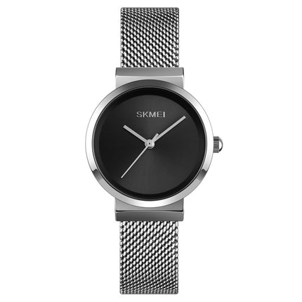 Skmei 1595 Fashion Elegant Scale Free Steel Mesh Belt Women's Watch Waterproof Business Student Quartz Watch Female(Silver)-garmade.com