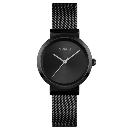 Skmei 1595 Fashion Elegant Scale Free Steel Mesh Belt Women's Watch Waterproof Business Student Quartz Watch Female(Black)-garmade.com