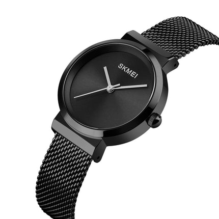 Skmei 1595 Fashion Elegant Scale Free Steel Mesh Belt Women's Watch Waterproof Business Student Quartz Watch Female(Black)-garmade.com