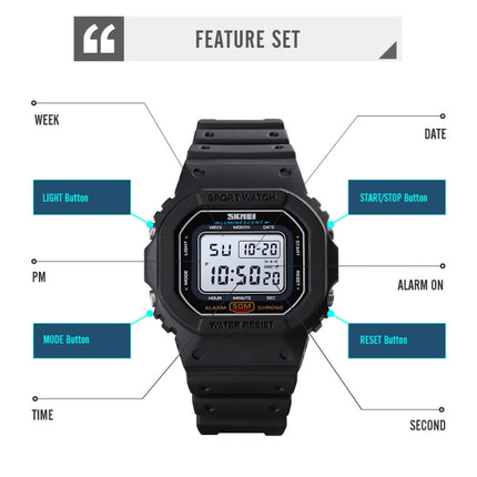 Skmei 1608 Multi-Function Student Electronic Watch Waterproof Timing Silicone Sports Watch(Blue)-garmade.com