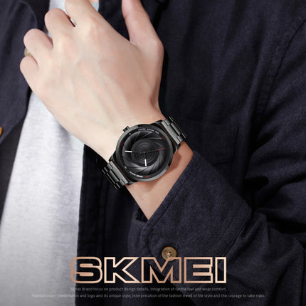 Skmei 9210 Fashion Trend Mens Business Wristwatch Simple Three-Dimensional Surface Waterproof Gold Quartz Watch Man(Gold)-garmade.com