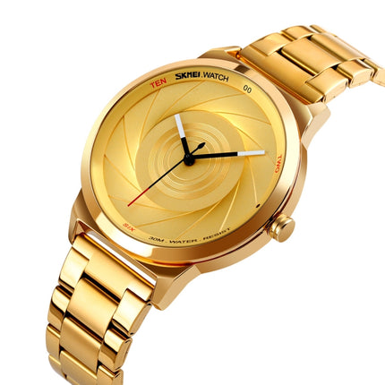 Skmei 9210 Fashion Trend Mens Business Wristwatch Simple Three-Dimensional Surface Waterproof Gold Quartz Watch Man(Gold)-garmade.com