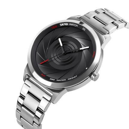Skmei 9210 Fashion Trend Mens Business Wristwatch Simple Three-Dimensional Surface Waterproof Gold Quartz Watch Man(Silver Black)-garmade.com