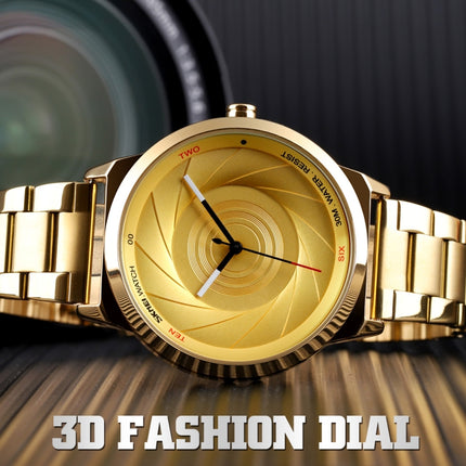 Skmei 9210 Fashion Trend Mens Business Wristwatch Simple Three-Dimensional Surface Waterproof Gold Quartz Watch Man(Black)-garmade.com