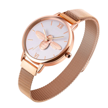 Skmei 9212 Fashion Lady Quartz Watch Student Female Temperament Waterproof Magnetic Suction Net Belt Watch(White)-garmade.com