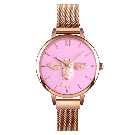 Skmei 9212 Fashion Lady Quartz Watch Student Female Temperament Waterproof Magnetic Suction Net Belt Watch(Pink)-garmade.com