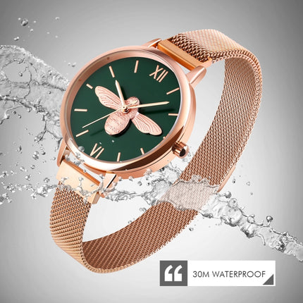 Skmei 9212 Fashion Lady Quartz Watch Student Female Temperament Waterproof Magnetic Suction Net Belt Watch(Flower Color)-garmade.com