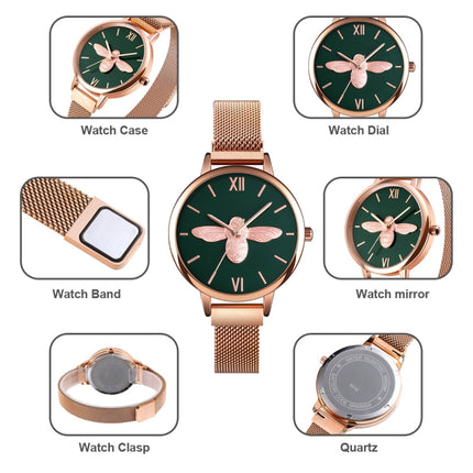 Skmei 9212 Fashion Lady Quartz Watch Student Female Temperament Waterproof Magnetic Suction Net Belt Watch(Flower Color)-garmade.com