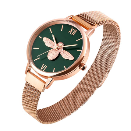 Skmei 9212 Fashion Lady Quartz Watch Student Female Temperament Waterproof Magnetic Suction Net Belt Watch(Green)-garmade.com