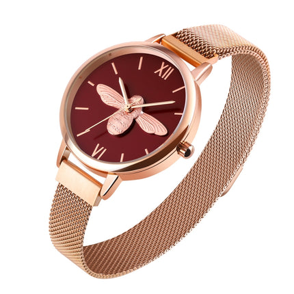 Skmei 9212 Fashion Lady Quartz Watch Student Female Temperament Waterproof Magnetic Suction Net Belt Watch(Red)-garmade.com