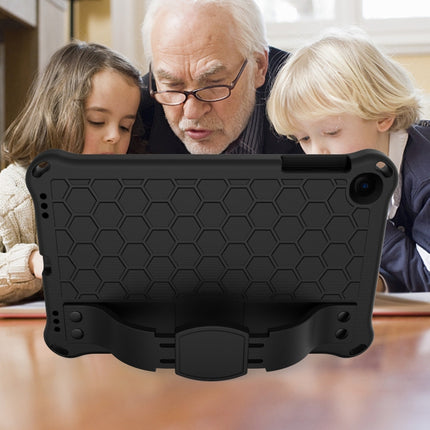 For iPad mini 5 / 4 / 3 / 2 /1 Honeycomb Design EVA + PC Four Corner Anti Falling Flat Protective Shell With Straps(Black+Black)-garmade.com