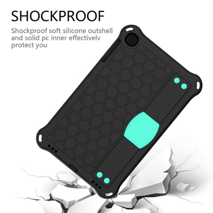 For iPad mini 5 / 4 / 3 / 2 /1 Honeycomb Design EVA + PC Four Corner Anti Falling Flat Protective Shell With Straps(Black+Aqua)-garmade.com