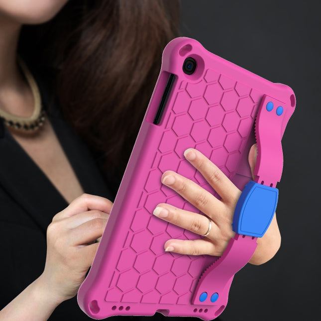 For iPad mini 5 / 4 / 3 / 2 /1 Honeycomb Design EVA + PC Four Corner Anti Falling Flat Protective Shell With Straps(Rose Red+Blue)-garmade.com