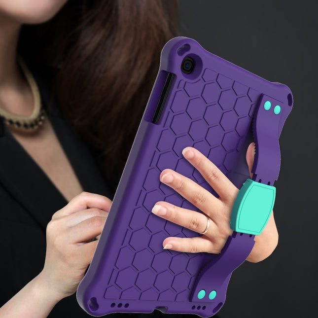 For iPad mini 5 / 4 / 3 / 2 /1 Honeycomb Design EVA + PC Four Corner Anti Falling Flat Protective Shell With Straps(Purple+Aqua)-garmade.com