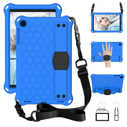 For iPad mini 5 / 4 / 3 / 2 /1 Honeycomb Design EVA + PC Four Corner Anti Falling Flat Protective Shell With Straps(Blue+Black)-garmade.com