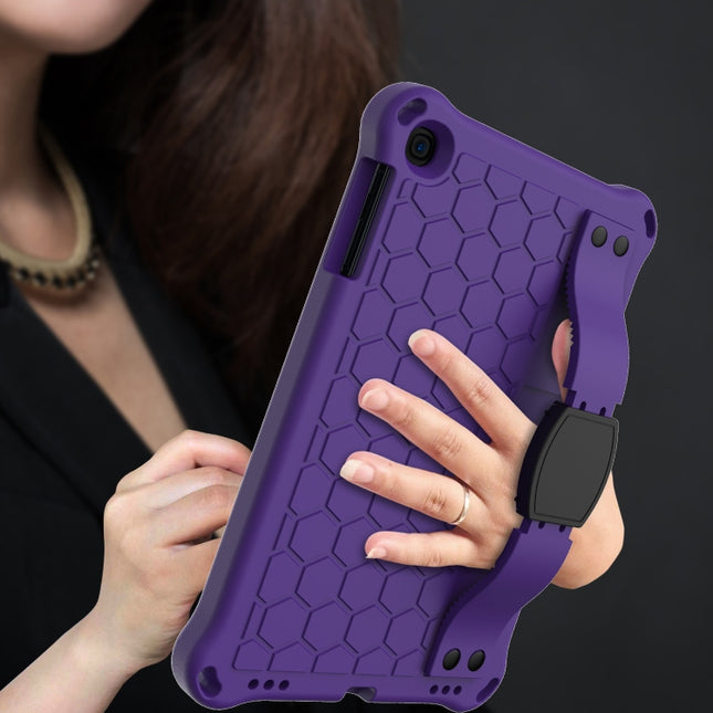 For iPad mini 5 / 4 / 3 / 2 /1 Honeycomb Design EVA + PC Four Corner Anti Falling Flat Protective Shell With Straps(Purple+Black)-garmade.com