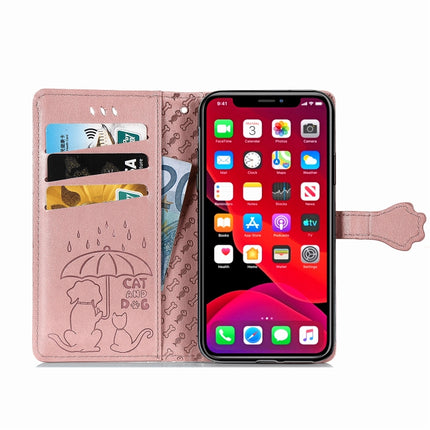 For iPhone 11 Pro Max Cute Cat and Dog Embossed Horizontal Flip PU Leather Case with Holder / Card Slot / Wallet / Lanyard(Rose Gold)-garmade.com