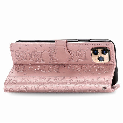 For iPhone 11 Pro Max Cute Cat and Dog Embossed Horizontal Flip PU Leather Case with Holder / Card Slot / Wallet / Lanyard(Rose Gold)-garmade.com