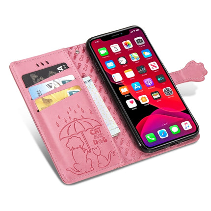 For iPhone 11 Pro Max Cute Cat and Dog Embossed Horizontal Flip PU Leather Case with Holder / Card Slot / Wallet / Lanyard(Pink)-garmade.com