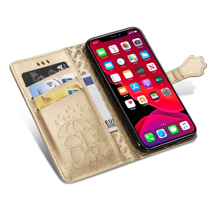 For iPhone 11 Pro Max Cute Cat and Dog Embossed Horizontal Flip PU Leather Case with Holder / Card Slot / Wallet / Lanyard(Gold)-garmade.com