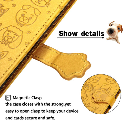 For iPhone 11 Pro Max Cute Cat and Dog Embossed Horizontal Flip PU Leather Case with Holder / Card Slot / Wallet / Lanyard(Yellow)-garmade.com