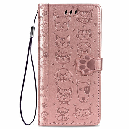 For iPhone 11 Cute Cat and Dog Embossed Horizontal Flip PU Leather Case with Holder / Card Slot / Wallet / Lanyard(Rose Gold)-garmade.com