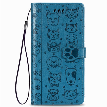 For iPhone 11 Cute Cat and Dog Embossed Horizontal Flip PU Leather Case with Holder / Card Slot / Wallet / Lanyard(Blue)-garmade.com