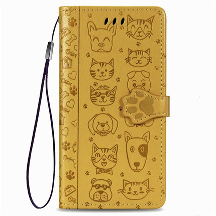For iPhone 11 Cute Cat and Dog Embossed Horizontal Flip PU Leather Case with Holder / Card Slot / Wallet / Lanyard(Yellow)-garmade.com