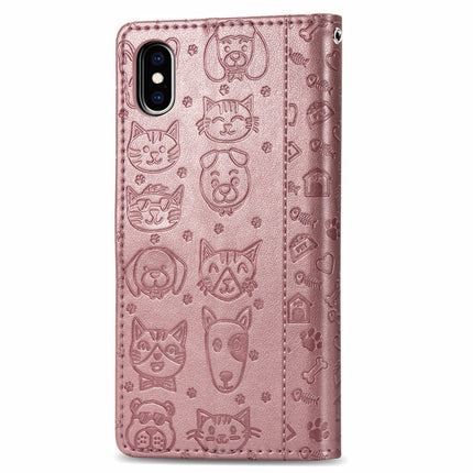 For iPhone XS/X Cute Cat and Dog Embossed Horizontal Flip PU Leather Case with Holder / Card Slot / Wallet / Lanyard(Rose Gold)-garmade.com