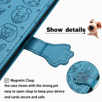 For iPhone XS/X Cute Cat and Dog Embossed Horizontal Flip PU Leather Case with Holder / Card Slot / Wallet / Lanyard(Blue)-garmade.com