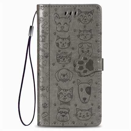 For iPhone XS/X Cute Cat and Dog Embossed Horizontal Flip PU Leather Case with Holder / Card Slot / Wallet / Lanyard(Grey)-garmade.com