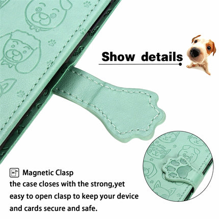 For iPhone XR Cute Cat and Dog Embossed Horizontal Flip PU Leather Case with Holder / Card Slot / Wallet / Lanyard(Grass Green)-garmade.com