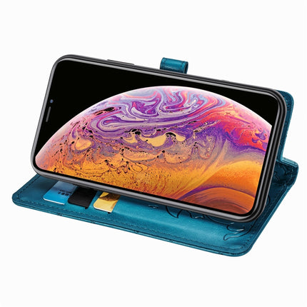 For iPhone XR Cute Cat and Dog Embossed Horizontal Flip PU Leather Case with Holder / Card Slot / Wallet / Lanyard(Blue)-garmade.com