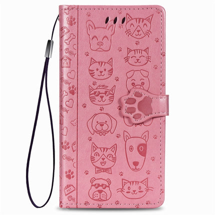For iPhone XR Cute Cat and Dog Embossed Horizontal Flip PU Leather Case with Holder / Card Slot / Wallet / Lanyard(Pink)-garmade.com